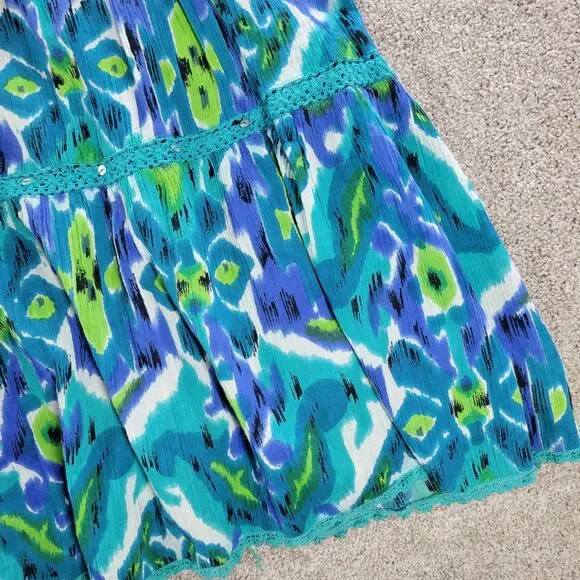 Vintage Notations A-line Skirt Womens L Blue Boho Watercolor Tiered Flowy Hippie - Picture 12 of 16
